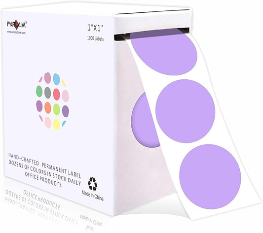 PARLAIM 1 Inch Round Label Permanent Color Code Dot Stickers, 1000 Labels per Roll (Lavender)
