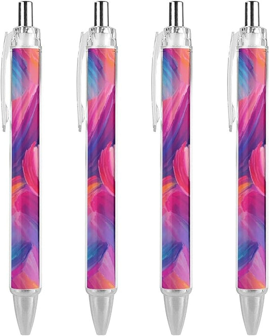 Retractable Purple Rainbow Gel Pens 0.5mm, Easy to Use, Fine Point Smooth Writing Ink Pen, Note Taking, 4 Pcs