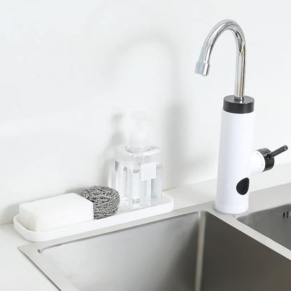 Silicone Kitchen Sink Organizer Tray for Multiple Usage,Eco-Friendly Sponges Holder for Kitchen Bathroom Counter or Sink,Dish Soap Dispenser,Scrubber,Bottle,Cup (White, 12"×4")