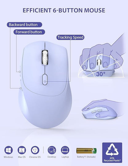 SABLUTE Wireless Keyboard and Mouse, Wrist Rest, Phone Holder, Batteries Included, 2.4G Lag-Free Ergonomic Keyboards Mouse Combo, Silent Keyboard Cordless Set for Computer, Laptop, PC, Windows, Purple