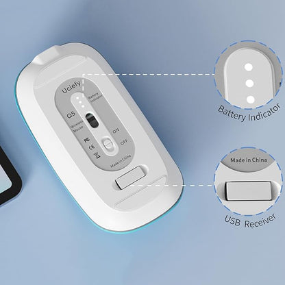 Uciefy Q5 Slim Rechargeable Wireless Mouse, 2.4G Optical Silent Ultra Thin Wireless Computer Mouse with USB Receiver and Type C Adapter, Compatible with PC, Laptop, Desktop (Blue)