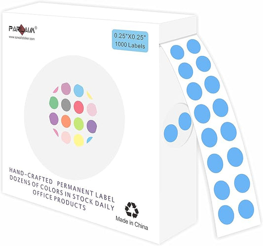 PARLAIM 1000PCS 1/4 Inch Round Color-Code Dot Stickers,Circle Coding Label Sticker for Office Classroom(Light Blue)