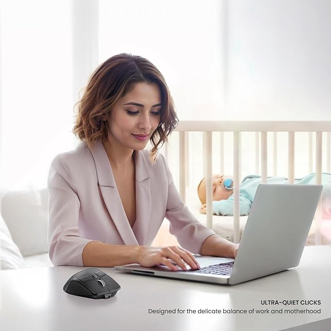 Wireless Mouse for Computer, Ergonomic Silent Mouse with 2.4GHz & Bluetooth, Multi Device Switch, OLED Display, Adjustable DPI, Rechargeable, 9 Buttons, for Windows/Mac, Black