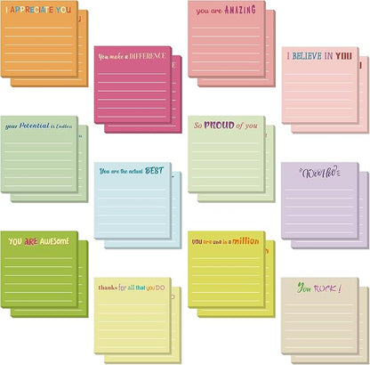 Yinder 24 Pcs Inspirational Sticky Notes Christmas Stocking Stuffers Motivational Sticky Notes Pad Employee Appreciation Gift Bulk for Teacher Nurse Coworker Office 3 x 3'' (Appreciation,Macaroon)