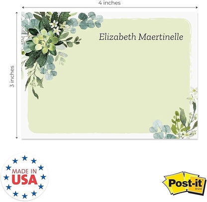 Watercolor Greenery Personalized Sticky Note Pads / 4" x 3" Custom Sticky Notes/Set of 6 Pads