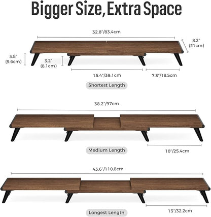 loukin Dual Monitor Stand Riser for Desk, 43.6"*8.2"*3.2" Large Computer Stand for 2 Monitors, Laptop, Printer, Length and Angle Adjustable Computer Shelf, Home Office,Max 43.6" Length(Brown)