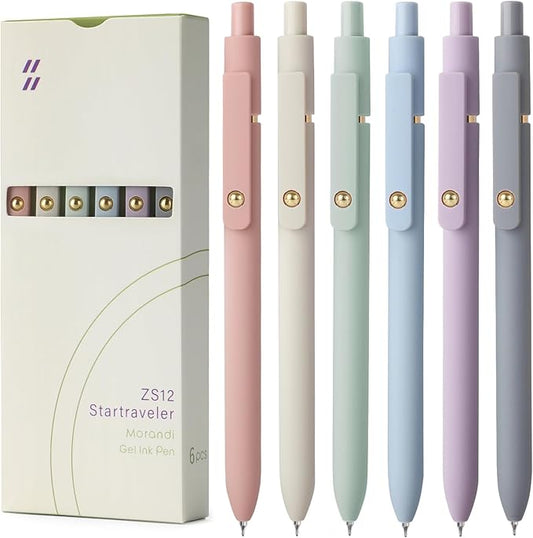 FIOVER Gel Pens - 6Pcs 0.7mm Fine Point Smooth Writing Pens, Black Gel Ink Journaling Supplies for Note Taking, Cute Aesthetic Office School Supplies Gifts for Women(6 Pcs Gold Morandi)