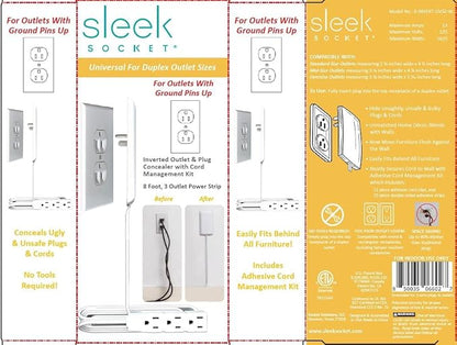 Sleek Socket Original & Patented Ultra-Thin Outlet Concealer with Cord Concealer Kit, Flat Extension Cord with Multi Outlets Power Strip, Ideal for Home Improvement, Hide Bulky and Messy Cords