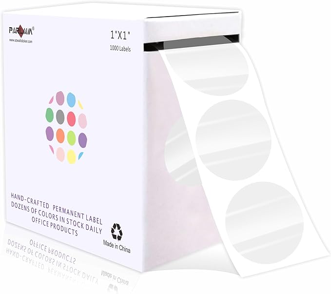 PARLAIM 1 Inch Round Permanent Adhesive Color-Code Dot Stickers,1000 per Roll dots Label Dispenser Box,Circle Stickers Label for Office Home Transparent