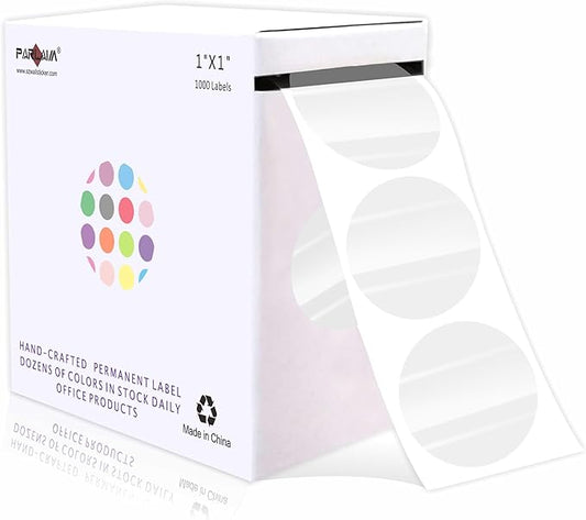 PARLAIM 1 Inch Round Permanent Adhesive Color-Code Dot Stickers,1000 per Roll dots Label Dispenser Box,Circle Stickers Label for Office Home Transparent