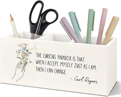 SNNDER Psychology Gifts for Women Pen Holder for Desk, Therapist Psychotherapist Social Worker Gifts Wooden Pen Pencil Holder Organizer for Therapist Counselor Office Desk Accessories