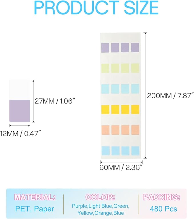 PATIKIL Clear Index Sticky Tabs, 480 Pcs Small Transparent Sticky Notes Bookmarks Planner Stickers Page Tabs for Office Notebooks File Folder Ledger Book, Classic 6 Colors