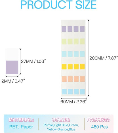 PATIKIL Clear Index Sticky Tabs, 480 Pcs Small Transparent Sticky Notes Bookmarks Planner Stickers Page Tabs for Office Notebooks File Folder Ledger Book, Classic 6 Colors