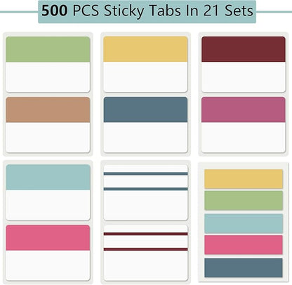 ELII 500 PCS Sticky Tabs 2 Inch Index Tabs, Colored Page Markers Repositionable Tags Reading Tabs Self Adhesive Tape Flags for Books, Binders, Notebook and File Folders