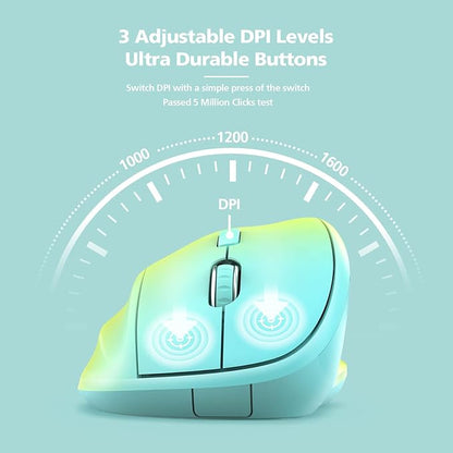 Ergonomic Wireless Mouse with USB Receiver for PC Computer, Laptop and Desktop, Ergo Mouse Vertical with Silent Clicks Long Battery Life, Up to 1600 DPI & 1 AA Battery Powered, YellowBlue