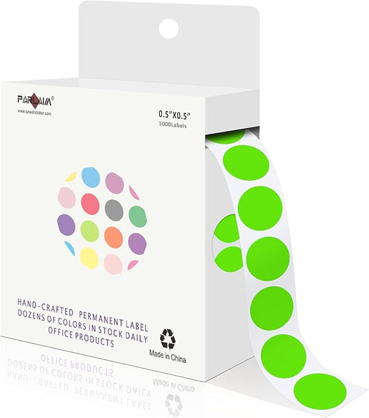 PARLAIM 1/2 Inch Circle Sticker Labels,1000 Stickers Round Color Coding Circle Dots Stickers,Roll Dot Stickers Label for Office Home Office (Light Green)
