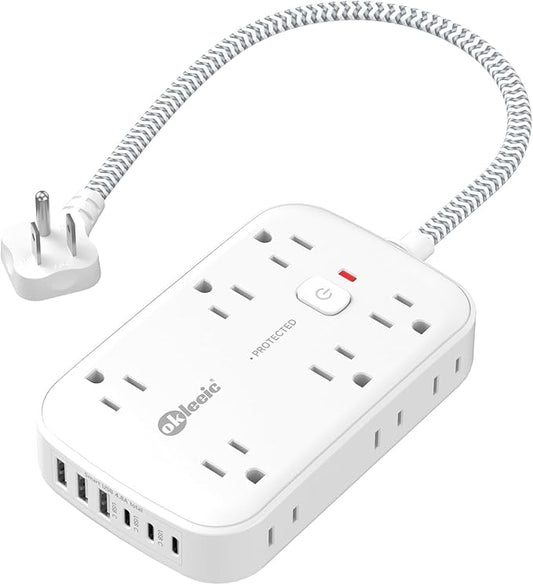 Flat Outlet Extender with 12 Inch Cord, Surge Protector Flat Plug Extension Outlet Splitter Adapter, 12 AC 6 USB(3 USB C) with Electrical 3 Way Multi Wall Plug Extender for Travel Dorm Room Essentials