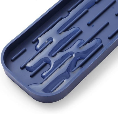 Silicone Kitchen Sink Organizer Tray for Multiple Usage,Eco-Friendly Sponges Holder for Kitchen Bathroom Counter or Sink,Dish Soap Dispenser,Scrubber,Bottle,Cup (Navy Blue, 12"×4")