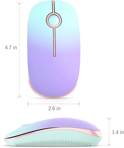 VssoPlor Wireless Mouse, 2.4G Slim Portable Computer Laptop Mouse with Nano Receiver Quiet Silent Optical Mice for Notebook, PC, Laptop, Computer-Mint Green to Purple