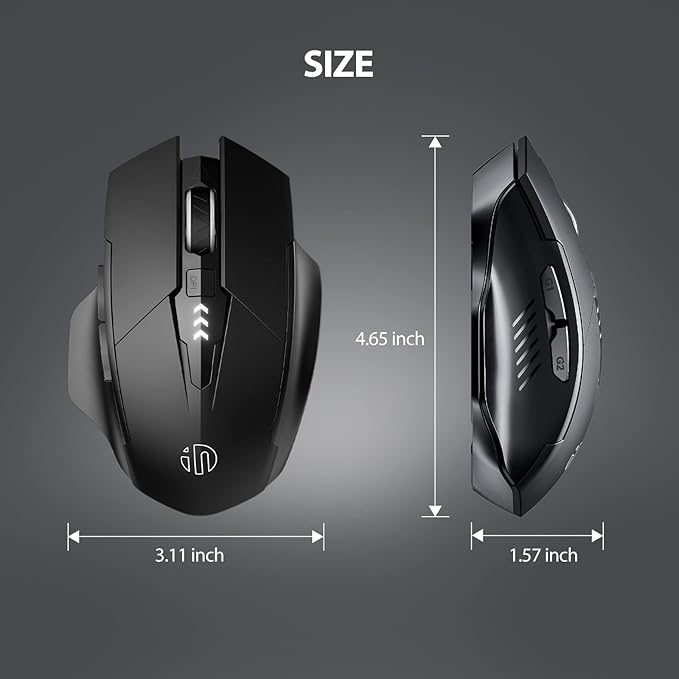 INPHIC Bluetooth Mouse for Laptop, Upgraded Visible Battery, 2400 DPI, Silent Ergonomic Computer Mouse Wireless, Mac, PC etc.