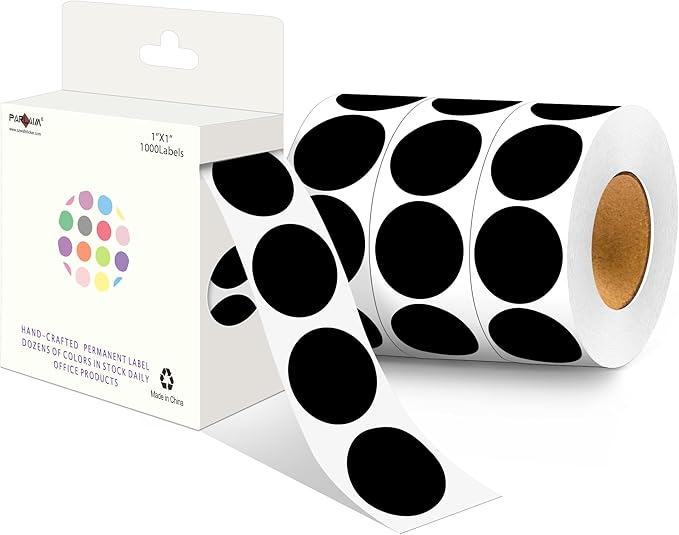 PARLAIM 4 Rolls 4000PCS 1 inch Round Color Coding Circle Dot Labels,Color- Coding Label Sticker for Home Office Classroom(Black)