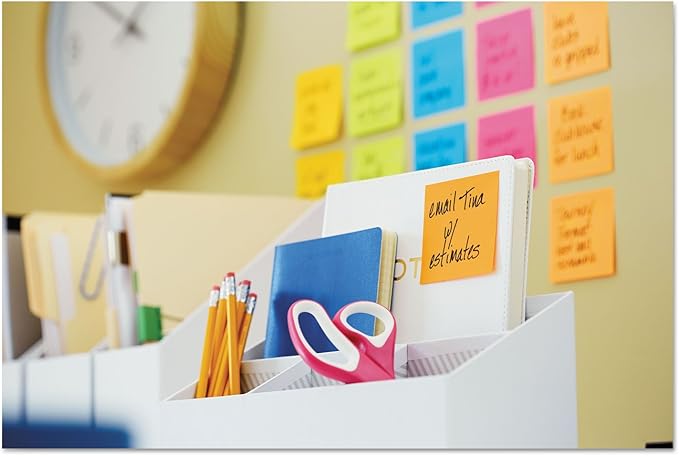 Post-it Super Sticky Notes, 24 Sticky Note Pads, 3 x 3 in., School Supplies, Office Products, Sticky Notes for Vertical Surfaces, Monitors, Walls and Windows, Energy Boost Collection