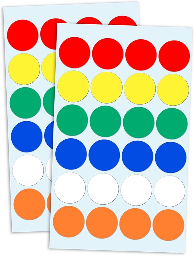 600 Pack, 1" Round Colored Dot Stickers Labels - 6 Colors