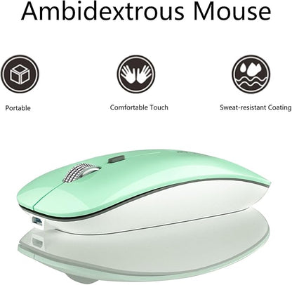 Uciefy Q5 Slim Rechargeable Wireless Mouse, 2.4G Portable Optical Silent Ultra Thin Wireless Computer Mouse with USB Receiver and Type C Adapter, Compatible with PC, Laptop, Desktop (Mint Green)