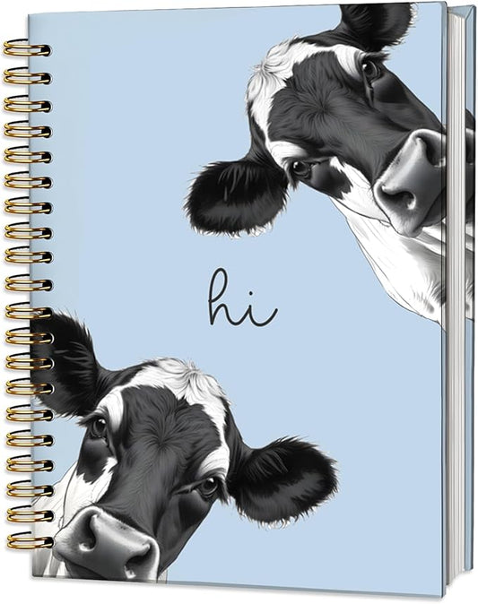 Cow Notebook Journal,Blue Cute Animal Notebook Journal for School Women Teen Girls Kids,Gifts for Cow Lovers,Hardcover Spiral Notebooks for Work Notes Journaling,5.5x8.3 Inch
