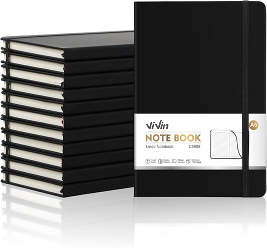 ViVin Lined Journal Notebooks for Work,192 Pages,5.5 x 8.3 inch,College Ruled,A5 Hardcover Journaling Notebooks for Writing,12 Pack Bulk