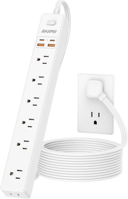 15 Ft Power Strip Surge Protector - 7 Outlets 4 USB Ports (2 USB C), Ultra Thin Flat Extension Cord & Flat Plug, 1700 Joules, Wall Mount, Desk Charging Station for Home Office Dorm, White