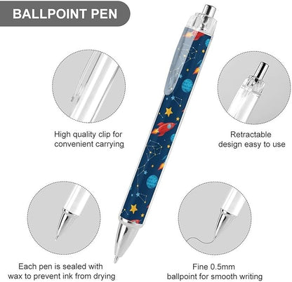 Roller Ball Gel Pens 0.5mm, Quick Dry Outer Space Pattern Ballpoint, Smooth Writing Pen for Note Taking, 4 Pack