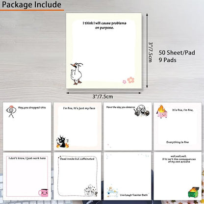 Funny Sticky Notes, 3"x3" Self-Stick Note Pads, 18 Pads, 50 Sheets/Pad, Total 900 Sheet for Home, Coworkers, Office and School Supplies