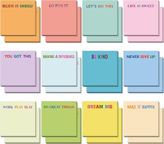 Yinder 24 Pcs Inspirational Sticky Notes Christmas Stocking Stuffers Motivational Sticky Notes Pad Employee Appreciation Gift Bulk for Teacher Nurse Coworker Office 3 x 3'' (Motivational,Gentle Color)