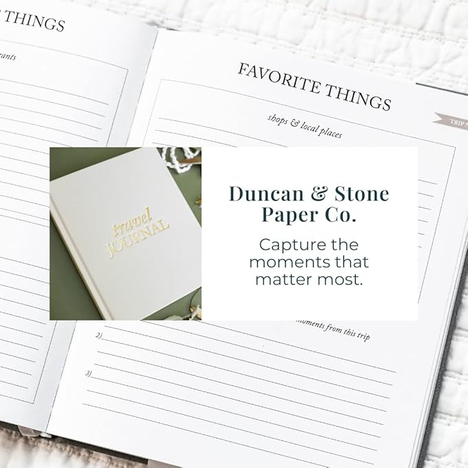 DUNCAN & STONE PAPER CO. Travel Journals - Elegant Journaling Notebook To Record All Your Travel Fun, & More - 110 Page Linen Hardcover Journal For Up To 15 Trips (Sage Green)