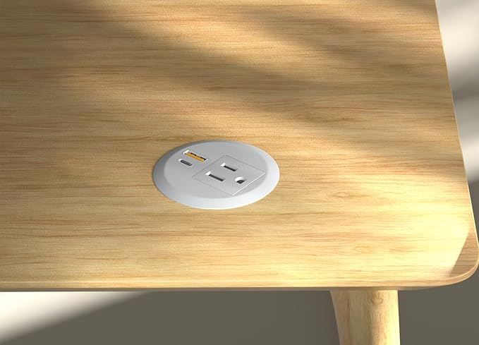 Desktop Power Grommet,2-inch Hole,10ft Cord,20W USB C Fast Charging Station,Round Recessed Outlet,2-USB Port,Flush Mount,Flat Plug,White