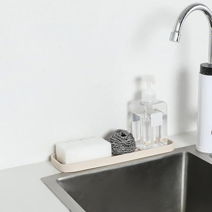 Silicone Kitchen Sink Organizer Tray for Multiple Usage,Eco-Friendly Sponges Holder for Kitchen Bathroom Counter or Sink,Dish Soap Dispenser,Scrubber,Bottle,Cup (Tapioca, 12"×4")