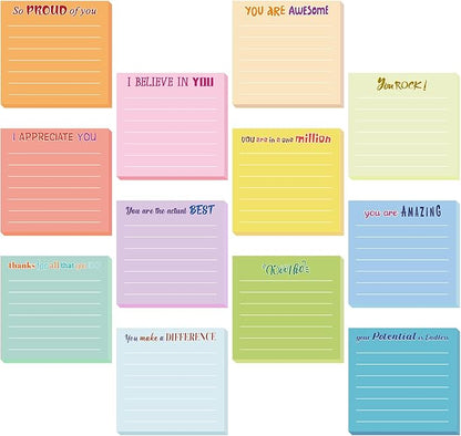 Yinder 24 Pcs Inspirational Sticky Notes Christmas Stocking Stuffers Motivational Sticky Notes Pad Employee Appreciation Gift Bulk for Teacher Nurse Coworker Office 3 x 3'' (Thankful,Light Color)