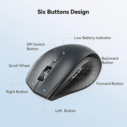 TECKNET Bluetooth Mouse, 4800 DPI Wireless Mouse, 2-Year Battery 6 Adjustable DPI, 6 Buttons Compatible with Laptop/Windows/Computer - Grey