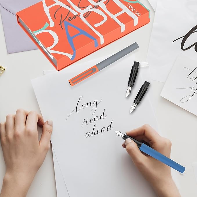 GC QUILL Calligraphy Fountain Pen Set - 5 Different Nibs and 18 Ink Cartridges, Calligraphy Set for Beginners - MU-20