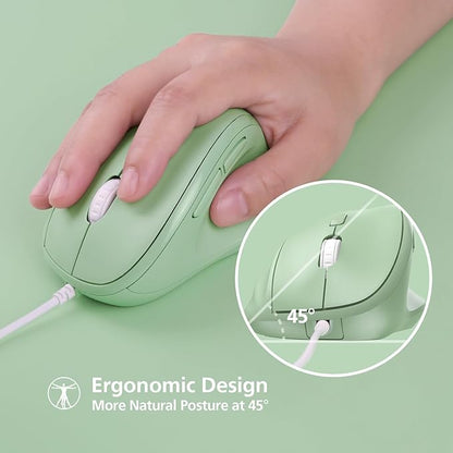 Micropack Ergonomic Mouse Wired for Laptop, PC Computer and Desktop, Ergo Mouse Vertical with Silent Clicks, Up to 3200 DPI Adjustable Mouse Sensitivity, Green