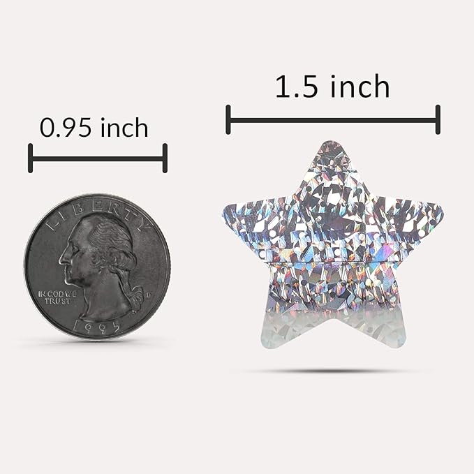 1.5" Large Holographic Sliver Star Stickers for Kids Reward, 500 Pcs Foil Star Metallic Stickers Roll for Wall, Crafts and Classroom Teachers