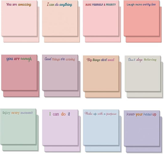 Yinder 24 Pcs Inspirational Sticky Notes Christmas Stocking Stuffers Motivational Sticky Notes Pad Employee Appreciation Gift Bulk for Teacher Nurse Coworker Office 3 x 3'' (Inspire,Aesthetics)
