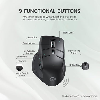 Wireless Mouse for Computer, Ergonomic Silent Mouse with 2.4GHz & Bluetooth, Multi Device Switch, OLED Display, Adjustable DPI, Rechargeable, 9 Buttons, for Windows/Mac, Black