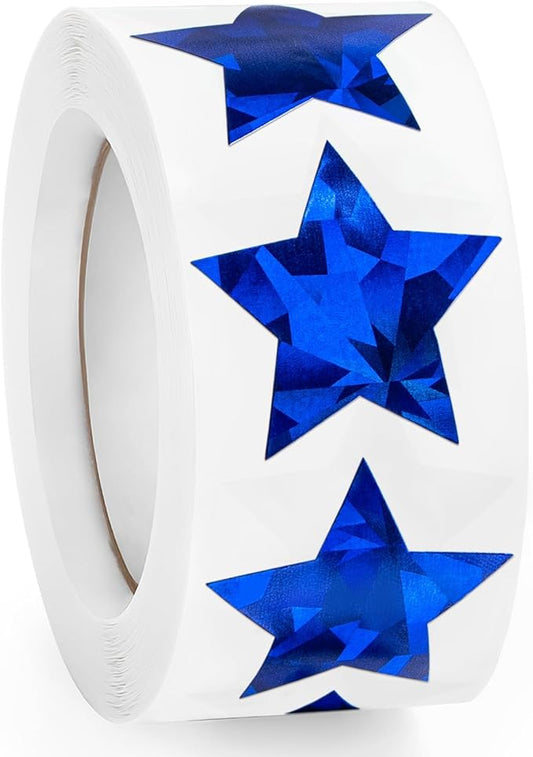 500 PCS Holographic Blue Star Stickers, 1 inch Self Adhesive Metallic Glitter Foil Stickers Sparkly Star Sticker Reward Behavior Chart Labels for Kids Students Teachers Supplies