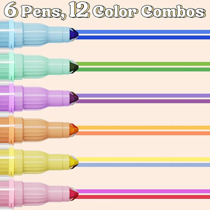 3-in-1 Highlighter Marker Set, 6 Pens with 2 Highlighter Tips & 1 Erasable Tip, Quick-Dry No-Bleed Ink, Multi-Color Markers for Note-Taking, Journaling, Studying & Planner Decoration