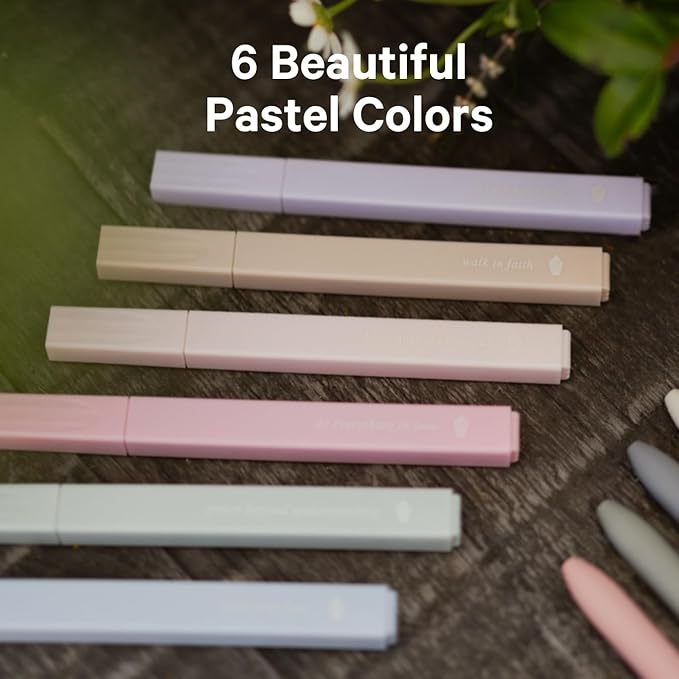 ALABASTER Co. - No Bleed Pastel Highlighter Set, 6 Pcs, Chisel Tip, Muted Pastel Colors, Bible Study Supplies