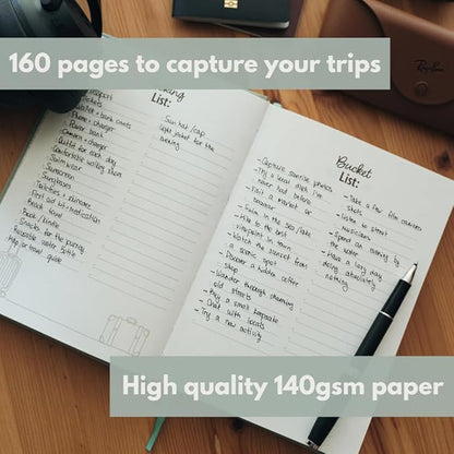 Travel Journal – Memory Book for Trips and Vacations – Journal and Photo Album – 136 Pages for 15 Adventures. Includes Photo Corner Stickers. Gift Sleeve Included. Travel Gift for Women and Men