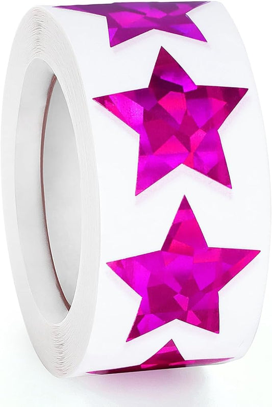 500 PCS Holographic Purple Star Stickers, 1 inch Self Adhesive Metallic Glitter Foil Stickers Sparkly Star Sticker Reward Behavior Chart Labels for Kids Students Teachers Supplies