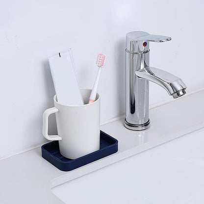 Silicone Kitchen Sink Organizer Tray for Multiple Usage,Easy Clean Sponges Holder for Kitchen Bathroom Counter or Sink,Dish Soap Dispenser,Scrubber,Bottle,Cup Navy Blue 4.9”x 3.2”